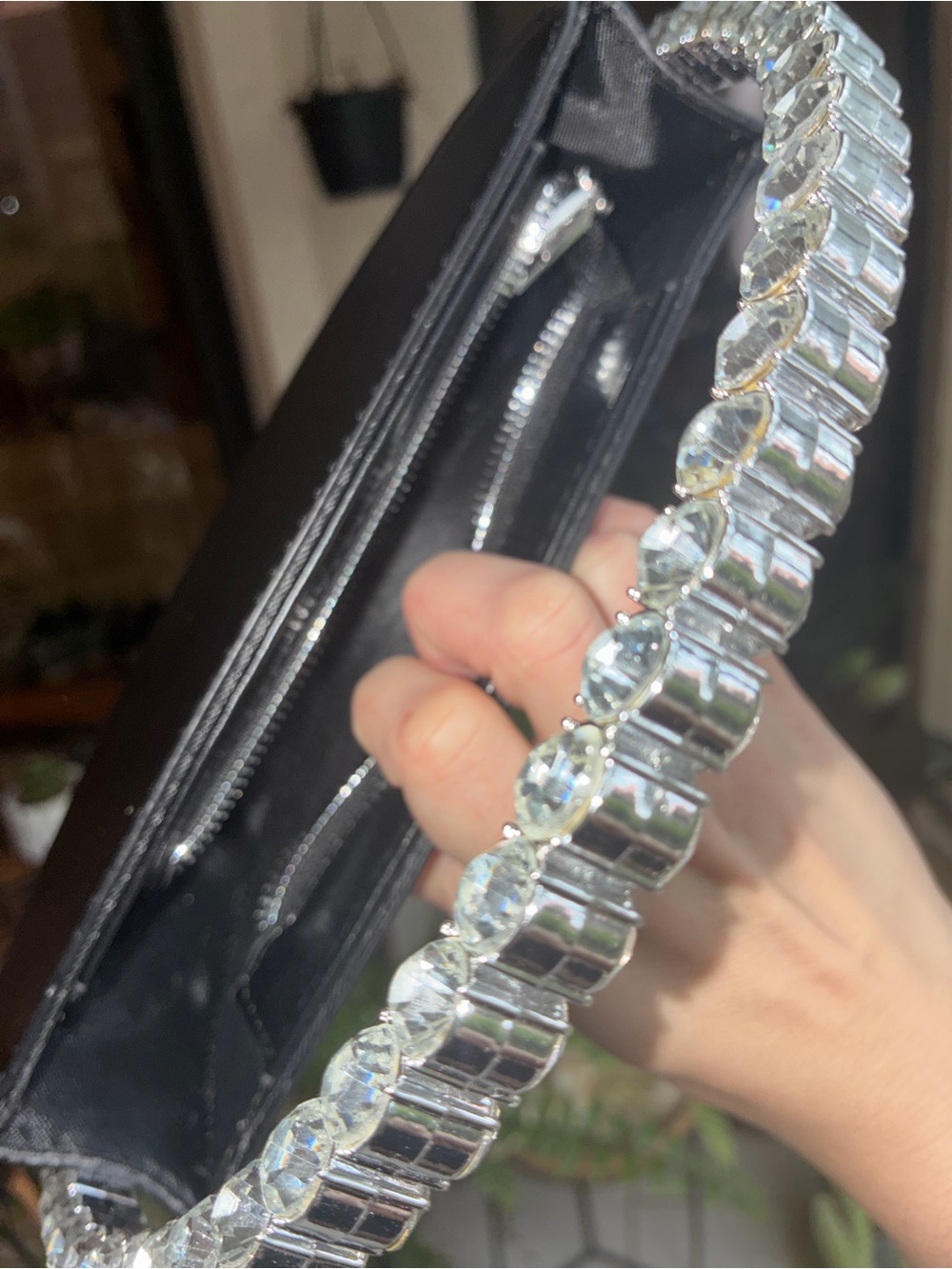 Crystal-Handle Black Semi-Circle Evening Clutch - Picture 7 of 10
